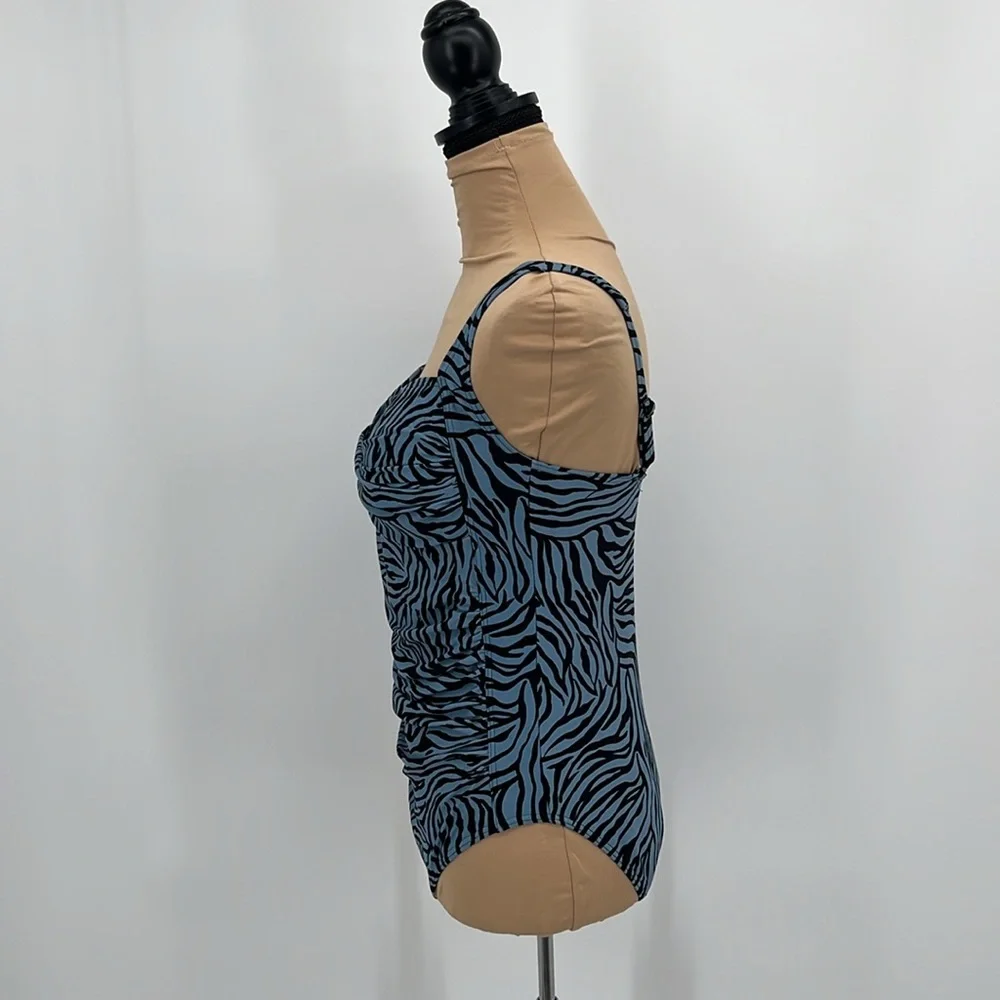 Bond eye Australia blue zebra print ruched one piece summer beach swimsuit sz 8 - Picture 2 of 7